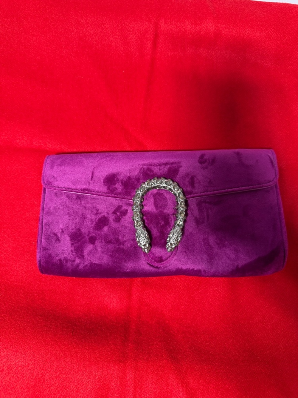 Purple Velvet Clutch Handbag with Silver Accent